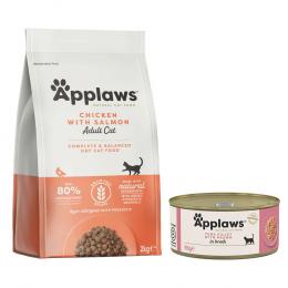 Applaws Mischfütterung: Trocken- & Nassfutterpaket - 2 kg Adult Huhn & Lachs + 6 x 156 g Thunfischfilet & Garnele