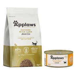 Applaws Mischfütterung: Trocken- & Nassfutterpaket - 2 kg Adult Huhn mit Lamm + 6 x 70 g Hühnchenbrust & Käse