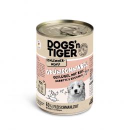 Dogs'n Tiger Schlemmermenü für Hunde 6 x 400 g - Geflügel mit Naturreis, Karotten und Zucchini (Junior)