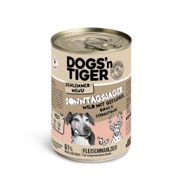 Dogs'n Tiger Schlemmermenü für Hunde 6 x 400 g - Wild mit Geflügel mit Birne, Hirse und Esskastanie