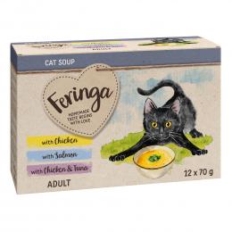 Feringa Katzensuppe 12 x 70 g - Mixpaket (Huhn, Lachs, Huhn und Thunfisch)