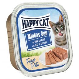 Happy Cat Minkas Duo Häppchen auf Paté Schälchen - Rind & Lachs 16 x 100 g