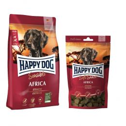 Happy Dog Kombi-Paket:  Supreme Sensible 10 / 12,5 kg + 5 x 100 g Soft Snack - Sensible Africa 12,5kg + Africa 5 x 100 g