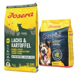 Josera Kombi-Paket: 12,5 kg Adult Trockenfutter + 3 x 900 g Knuspersnacks - Lachs & Kartoffel (getreidefrei) 12,5 kg + Knuspies 3 x 900 g