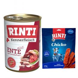 Kombi-Paket RINTI Kennerfleisch + RINTI Chicko Hundesnacks - Kennerfleisch Ente 12 x 400 g + Chicko Ente 2 x 250 g