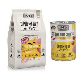 MAC´s Kombi-Paket: 12 x 400 g Nassfutter + 2 x 1,5 kg Superfood Trockenfutter   - 12 x 400 g Geflügel, Rind & Cranberry + 2 x 1,5 kg Adult Ente, Pute & Huhn