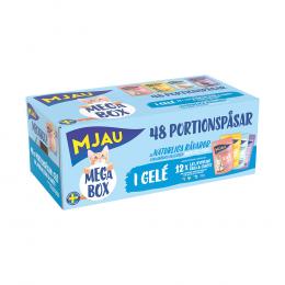 Mjau Multibox 48 x 85 g - Mix in Gelee (Rind, Hühnchen, Garnelen, Lachs)