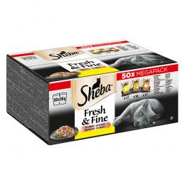 Multipack Sheba Fresh & Fine Frischebeutel 50 x 50 g - Mit Huhn, Geflügel & Truthahn in Sauce