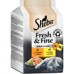 Multipack Sheba Fresh & Fine Frischebeutel 6 x 50 g Katzenfutter - Truthahn & Huhn in Gelee