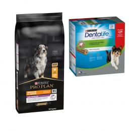 PURINA PRO PLAN Trockenfutter + passende Dentalife Snacks gratis! - 14 kg Medium & Large Adult 7+ Age Defence + 24 Sticks für mittelgroße Hunde