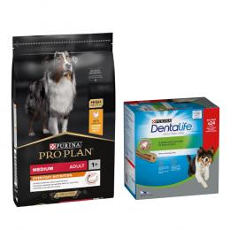 PURINA PRO PLAN Trockenfutter + passende Dentalife Snacks gratis! - 7 kg Medium Adult Everyday Nutrition + 24 Sticks für mittelgroße Hunde