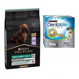 PURINA PRO PLAN Trockenfutter + passende Dentalife Snacks gratis! - 7 kg Small & Mini Adult Sensitive Digestion Getreidefrei + 60 Sticks für kleine Hunde