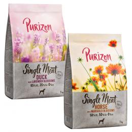 Purizon Probiermix 2 x 1 kg zum Sonderpreis - Single Meat: Ente mit Apfel und Lavenderblüten, Pferd mit Süßkartoffel und Ringelblumen