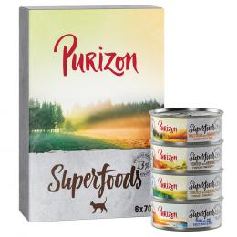 Purizon Superfoods 12 x 70 g - Mixpaket (4xHuhn, 4xThunfisch, 2xWildschwein, 2xWild)