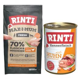 RINTI Kombi-Paket: 12 kg Max-i-mum + 12 x 400 g Kennerfleisch - Huhn: 12 kg Max-i-mum + 12 x 400 g Kennerfleisch