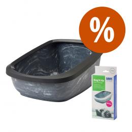 Savic Katzentoilette Aseo Jumbo marble - Starterset: Toilette grau marmoriert/schwarz + 6 Bag it up