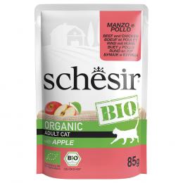 Schesir Bio Pouch 8 x 85 g - Bio-Rind und Bio-Huhn mit Bio-Apfel