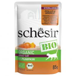 Schesir Bio Pouch 8 x 85 g - Sterilized Bio-Huhn und Bio-Schwein