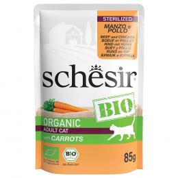 Schesir Bio Pouch 8 x 85 g - Sterilized Bio-Rind und Bio-Huhn