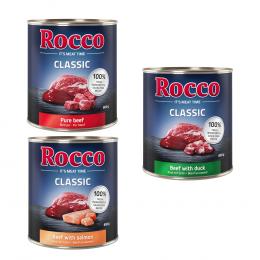 Sparpaket Rocco Nassfutter Classic 24 x 800g - Exklusiv-Mix: Rind pur, Rind/Lachs, Rind/Ente