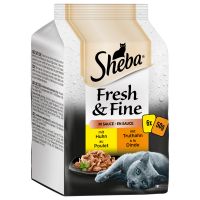 Sparpaket Sheba Fresh & Fine Frischebeutel 72 x 50 g Katzenfutter - Huhn & Truthahn in Sauce