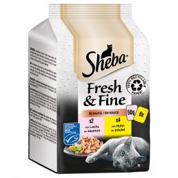 Sparpaket Sheba Fresh & Fine Frischebeutel 72 x 50 g Katzenfutter - Lachs und Huhn in Sauce