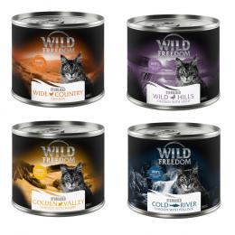 Wild Freedom Adult Sterilised 6 x 200 g - getreidefreie Rezeptur - Mixpaket (2x Huhn pur, 2x Huhn & Seelachs, 1x Huhn & Kaninchen, 1x Huhn & Ente)