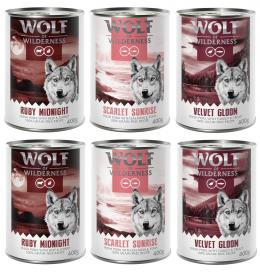 Wolf of Wilderness Adult - Mixpaket - 6 x 400 g: 2x Ruby Midnight, 2x Scarlet Sunrise. 2x Velvet Gloom